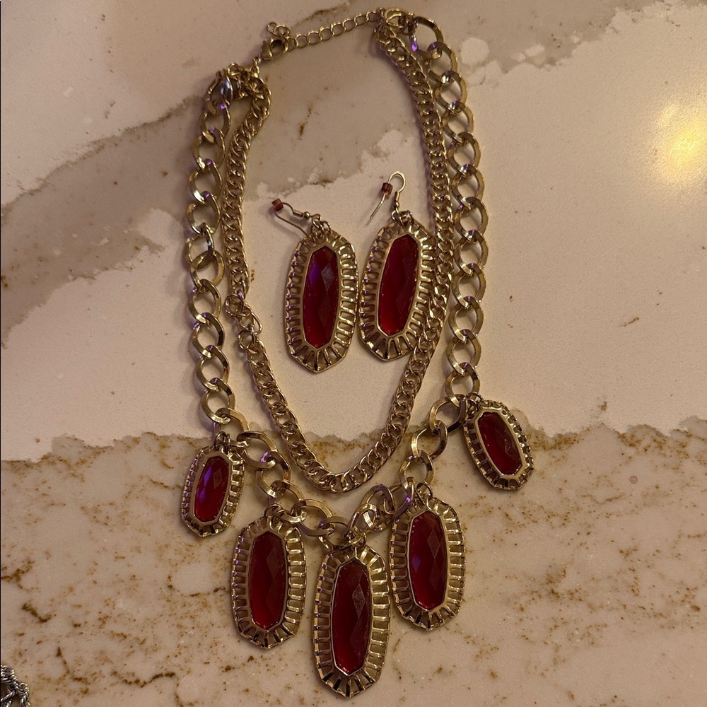 Park Lane Gold Necklace with Red Accents